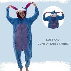 Eeyore Donkey Zip Up hooded costume Unisex Adult One Piece Pajamas